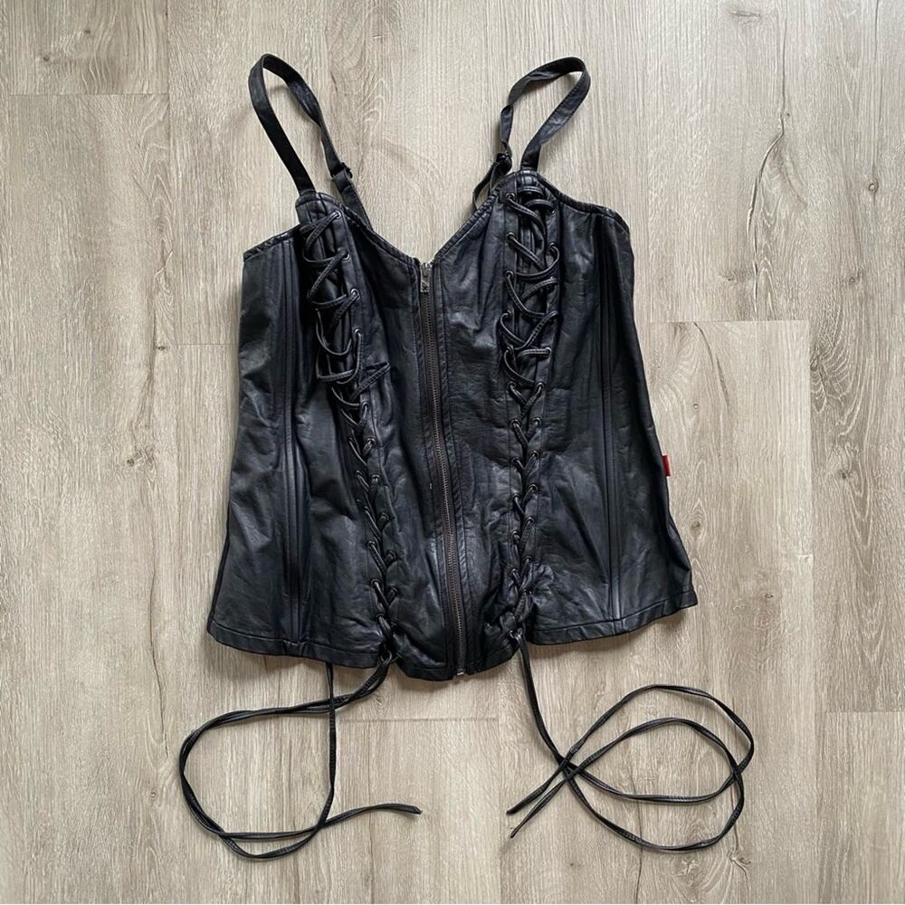 Tripp black faux leather lace up zip front gothic corset 1X